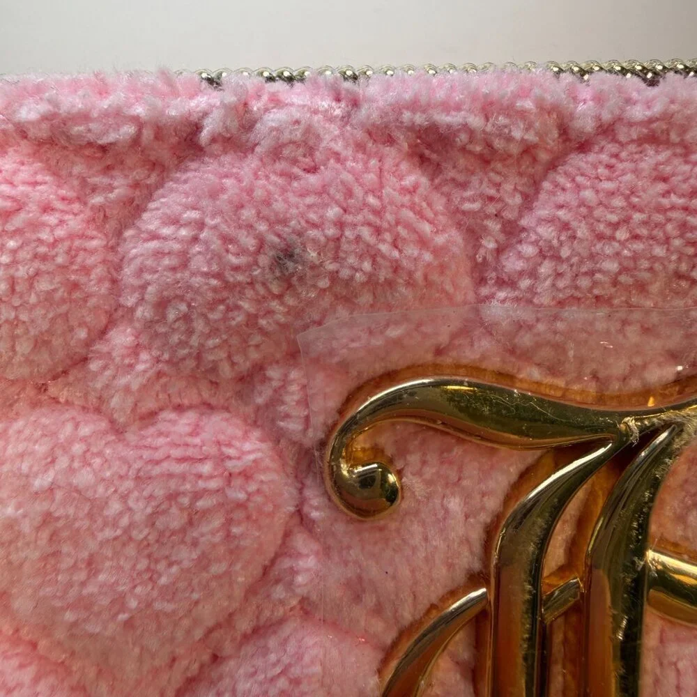 NWT JUICY Couture 2-Pc Travel Cosmetic Makeup Bags Pink Velour Hearts